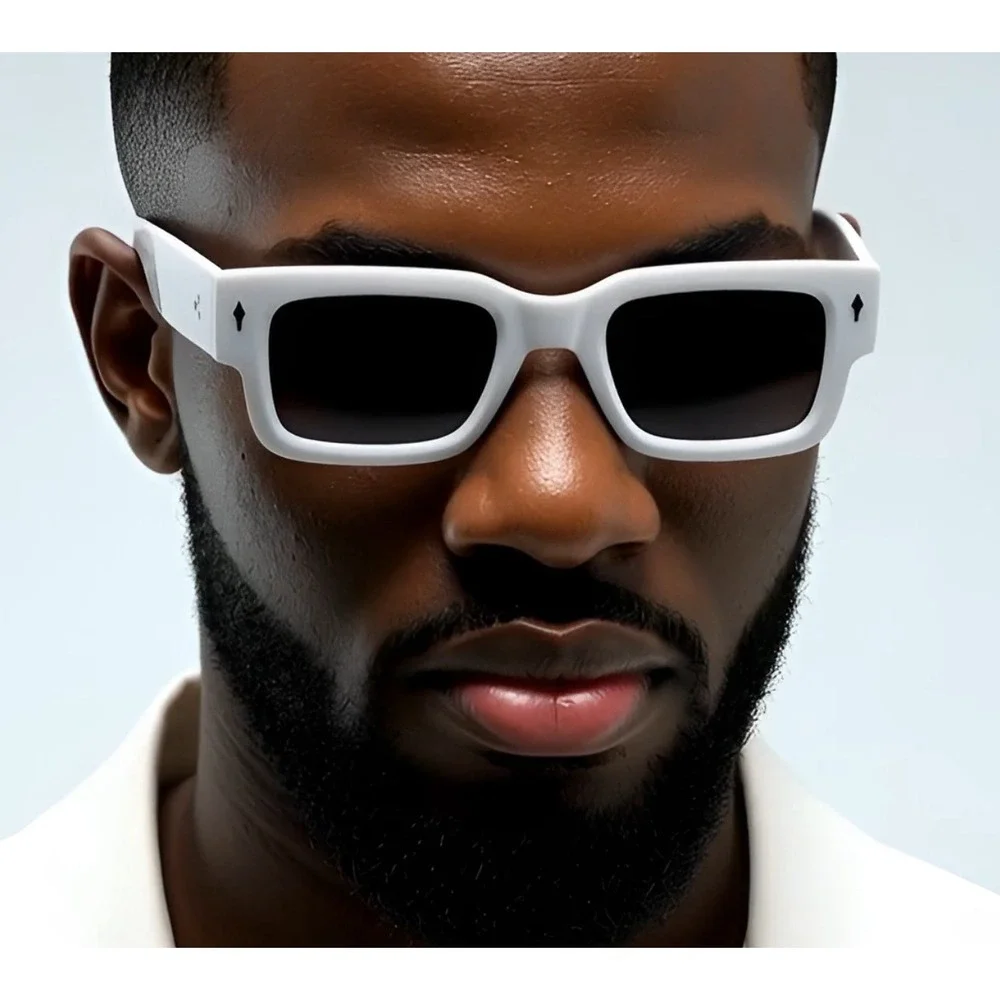 White Square Frame Sunglasses Retro Fashion Bold Trendy Shades Gafas Lentes‎ Men